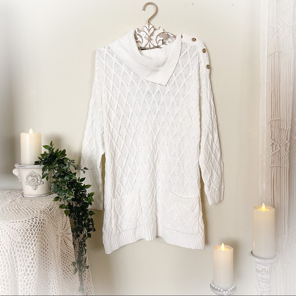 NWT Jeanne Pierre White Asymmetric Cowl Neck Sweater